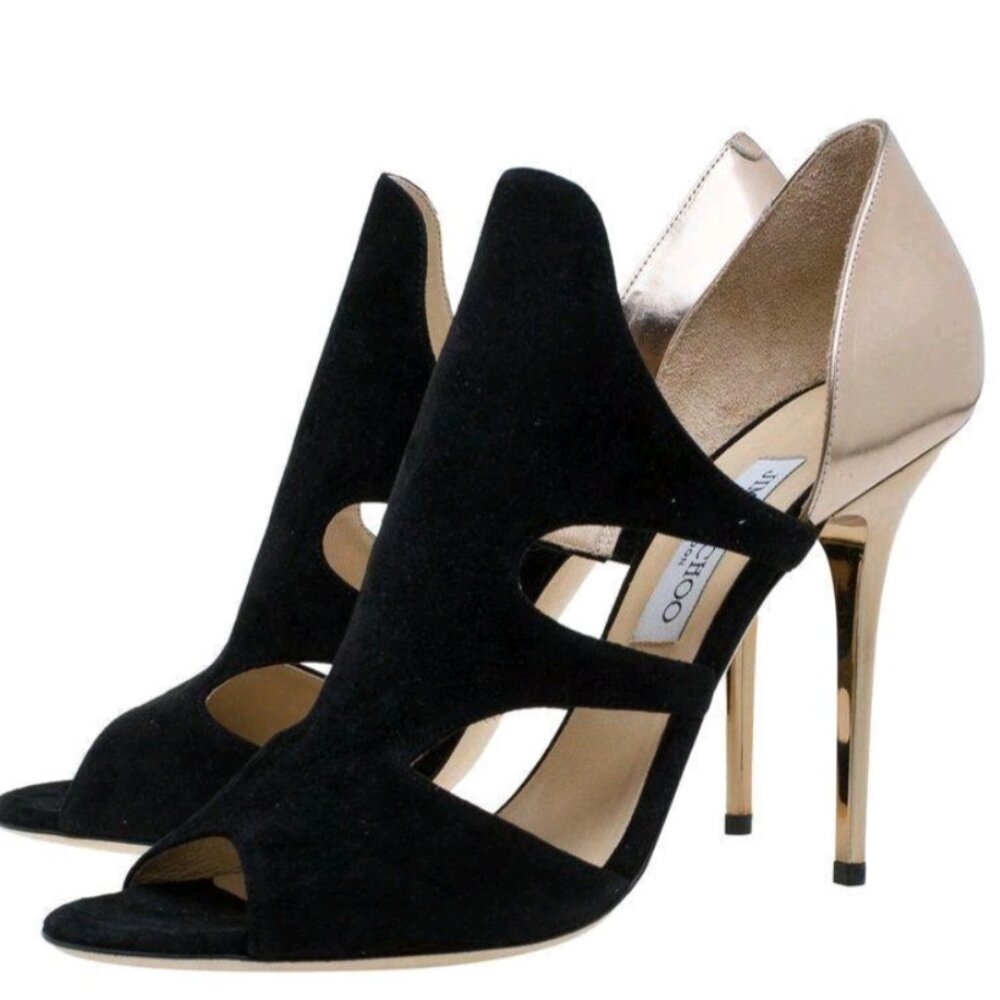 Jimmy Choo Black Suede & Gold Toysen d'Orsay shoes